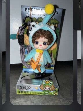 Plush Doll Keychain in Light Blue Monster Costume